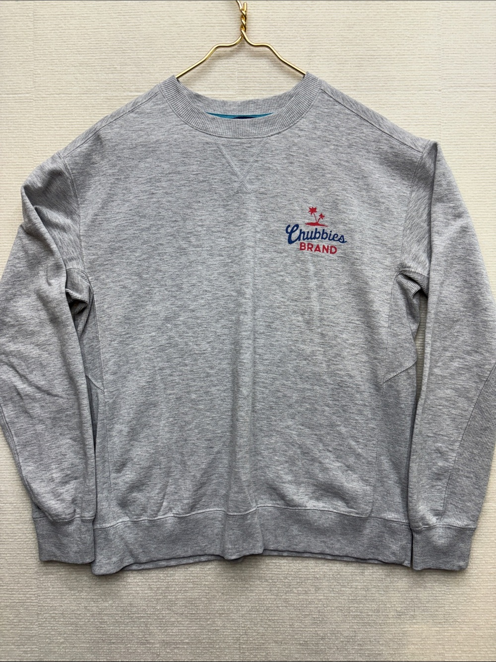 chubbies Light Gray Crewneck Sweatshirt with Navy & Red Logo small